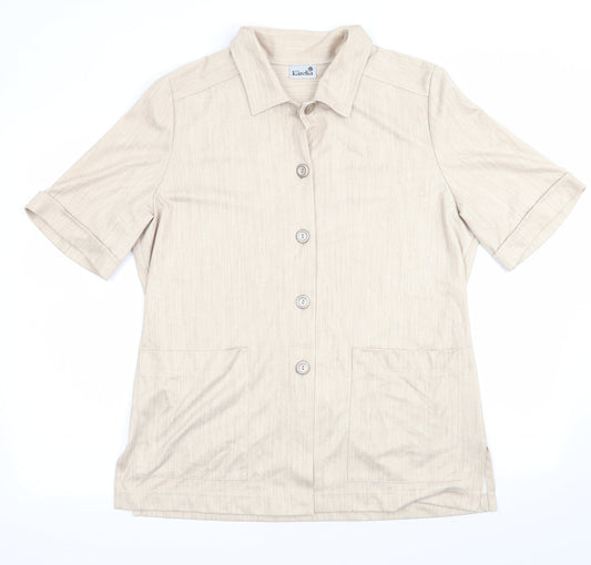 Finn Karelia Womens Beige  Polyester Basic Button-Up Size 16 Collared - Beige Mix Longline Shirt Jacket