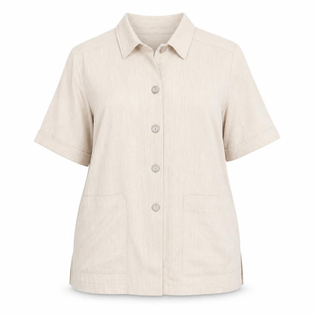 Finn Karelia Womens Beige  Polyester Basic Button-Up Size 16 Collared - Beige Mix Longline Shirt Jacket