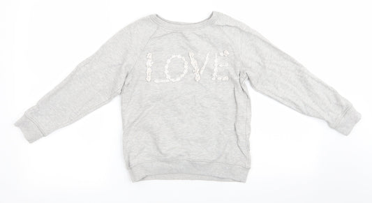 NEXT Girls Grey  Cotton Pullover Sweatshirt Size 10 Years   - Love