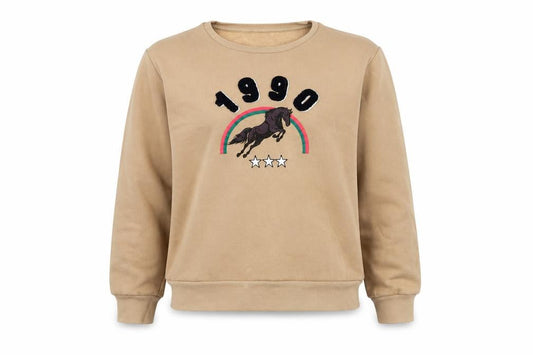 Marks and' Girls Brown Animal Print Cotton Pullover Sweatshirt Size 10-11 Years   - Camel Colour Jumping Horse 1990