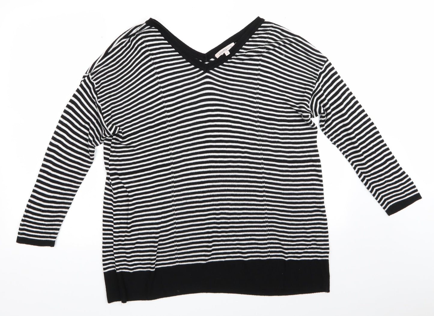 Limited Eddition Womens Black V-Neck Striped  Pullover Jumper Size 16   - V Neck Front & Back