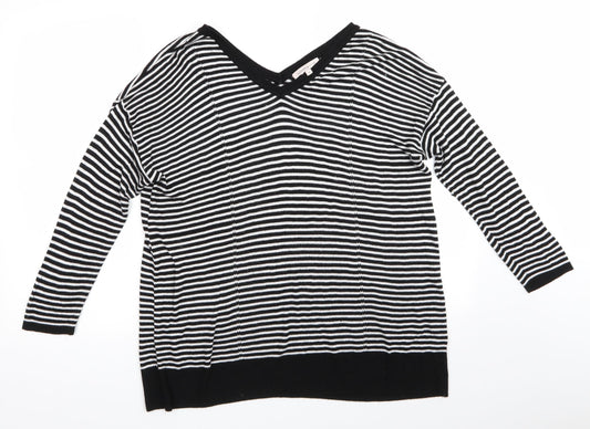 Limited Eddition Womens Black V-Neck Striped  Pullover Jumper Size 16   - V Neck Front & Back