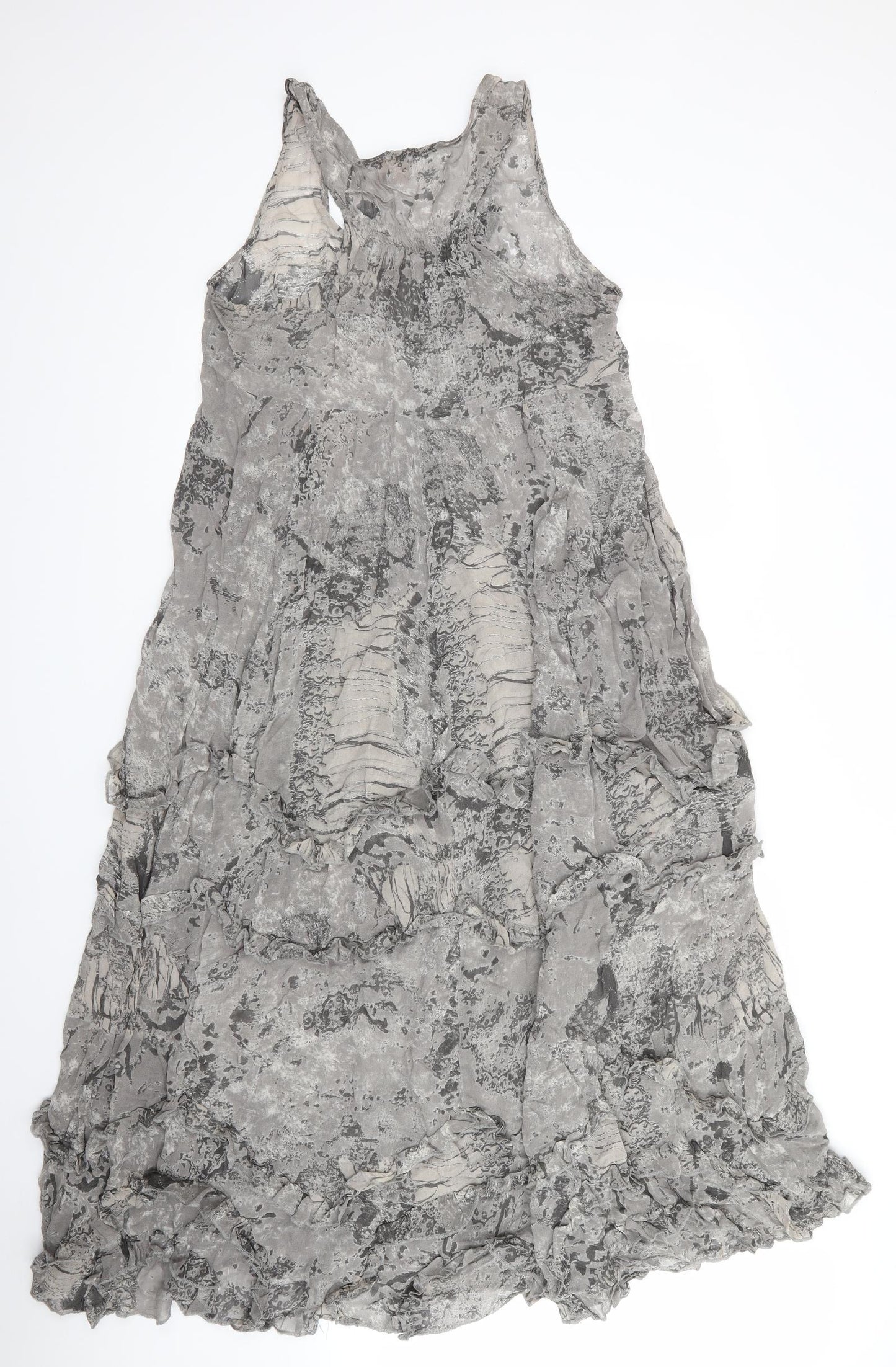 River Island Womens Grey   Fit & Flare    Scoop Neck  - Ruffled Sections Abstract Print