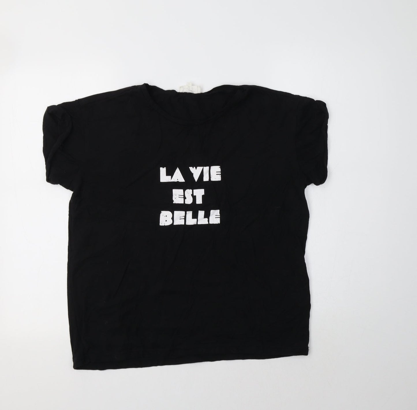 Grace & Milla Womens Black  Cotton Basic T-Shirt Size L Crew Neck