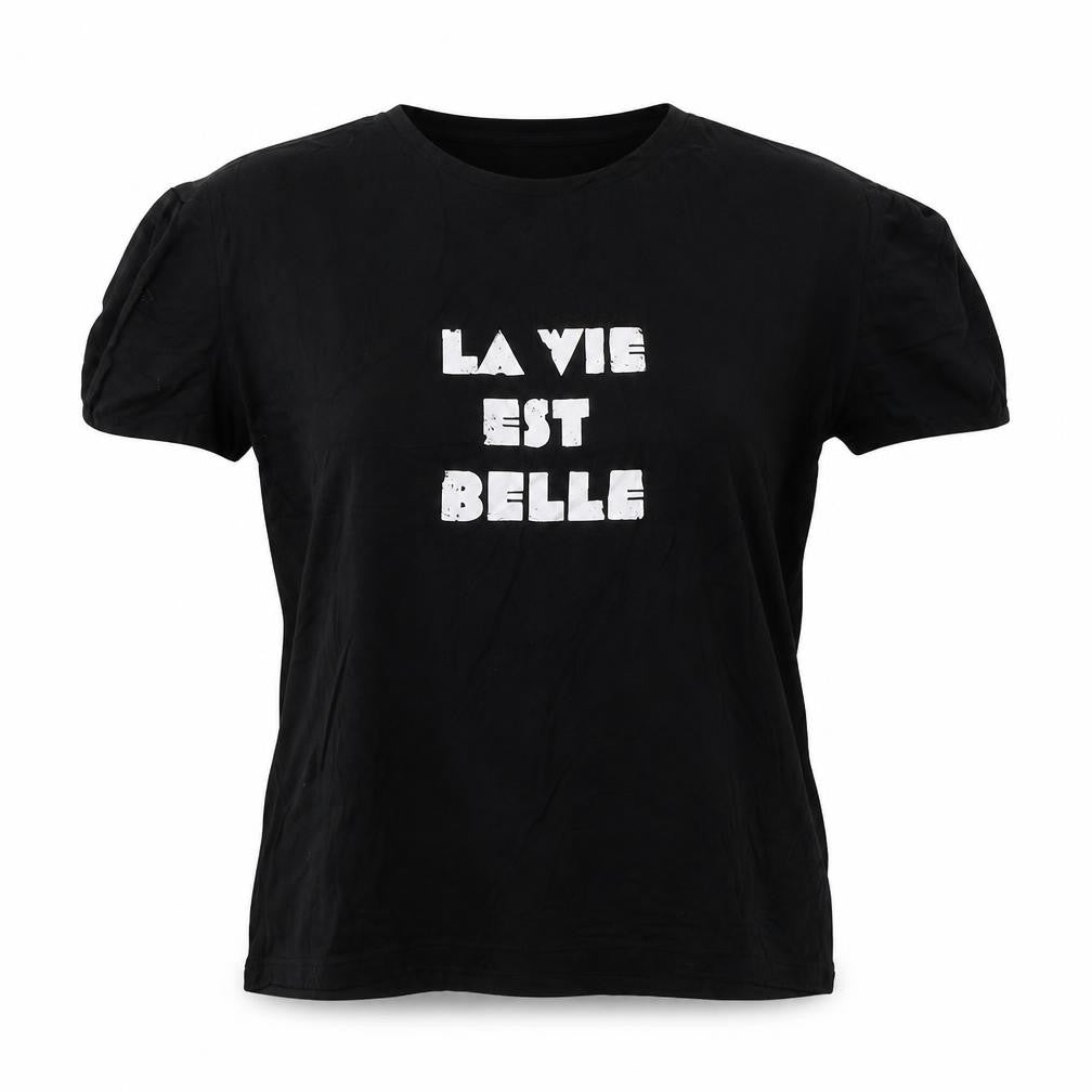 Grace & Milla Womens Black  Cotton Basic T-Shirt Size L Crew Neck