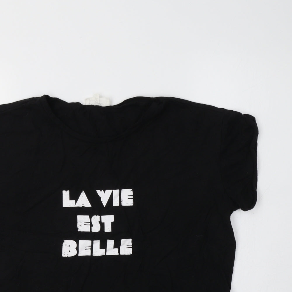 Grace & Milla Womens Black  Cotton Basic T-Shirt Size L Crew Neck