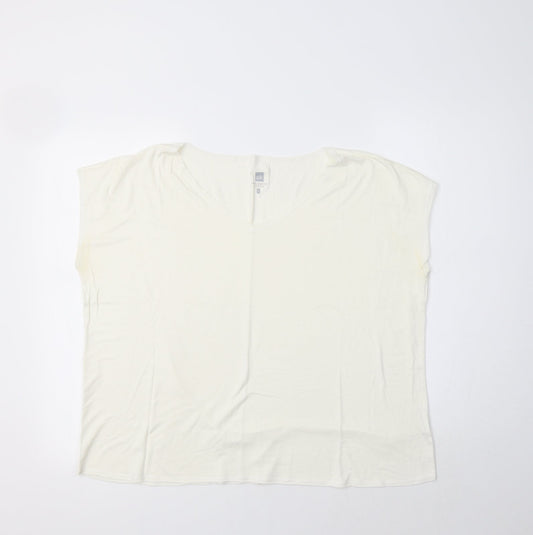 Anne Kanner Womens Ivory  Viscose Basic Blouse Size L V-Neck