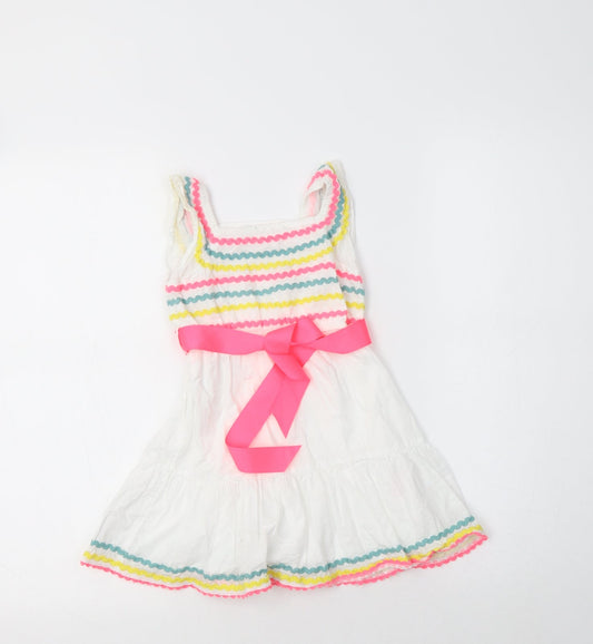 Monsoon Baby White Striped Cotton A-Line  Size 18-24 Months  Square Neck