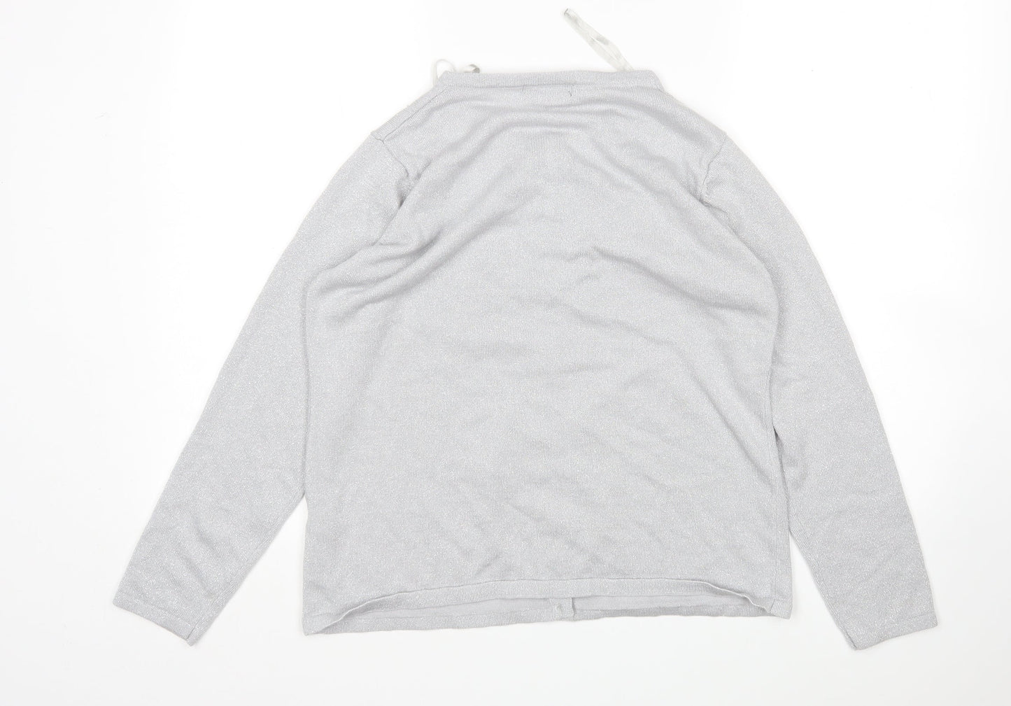 BM Womens Silver Round Neck  Acrylic Cardigan Jumper Size M