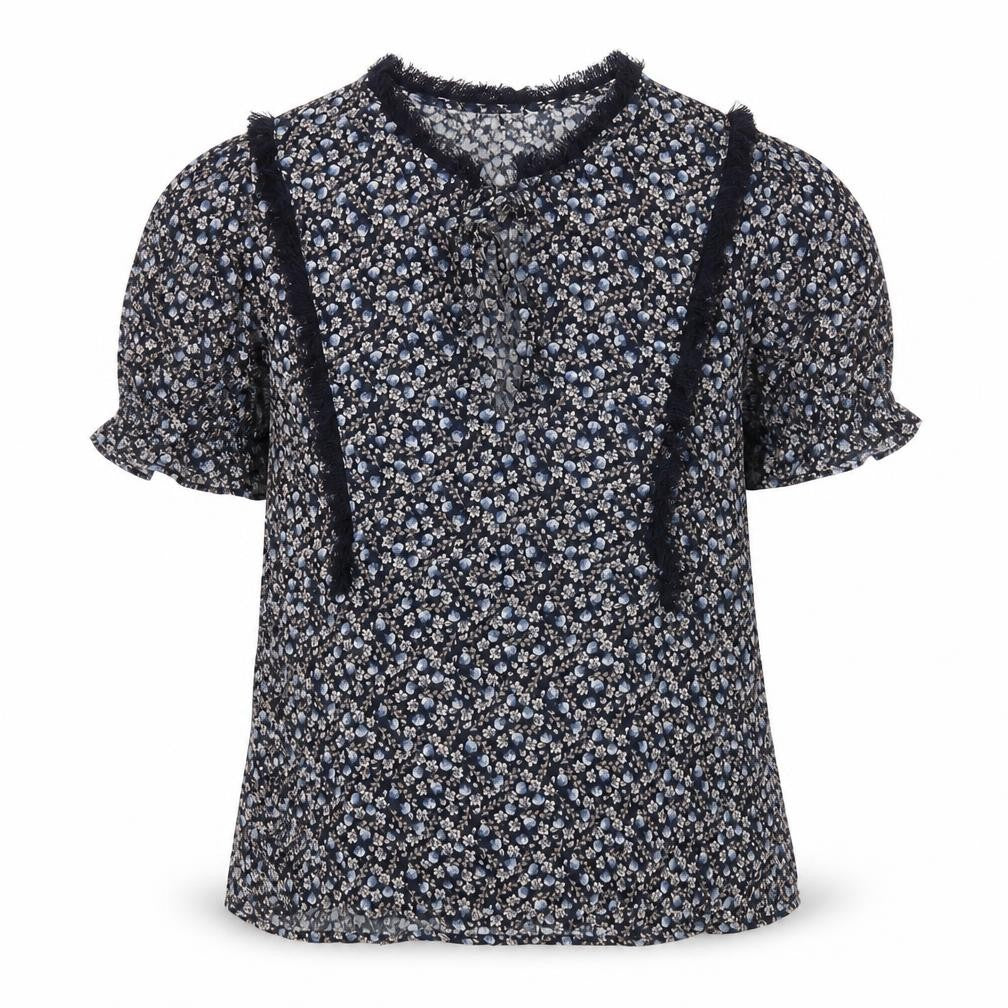 H&M Womens Blue Floral Viscose Basic Blouse Size 10 V-Neck