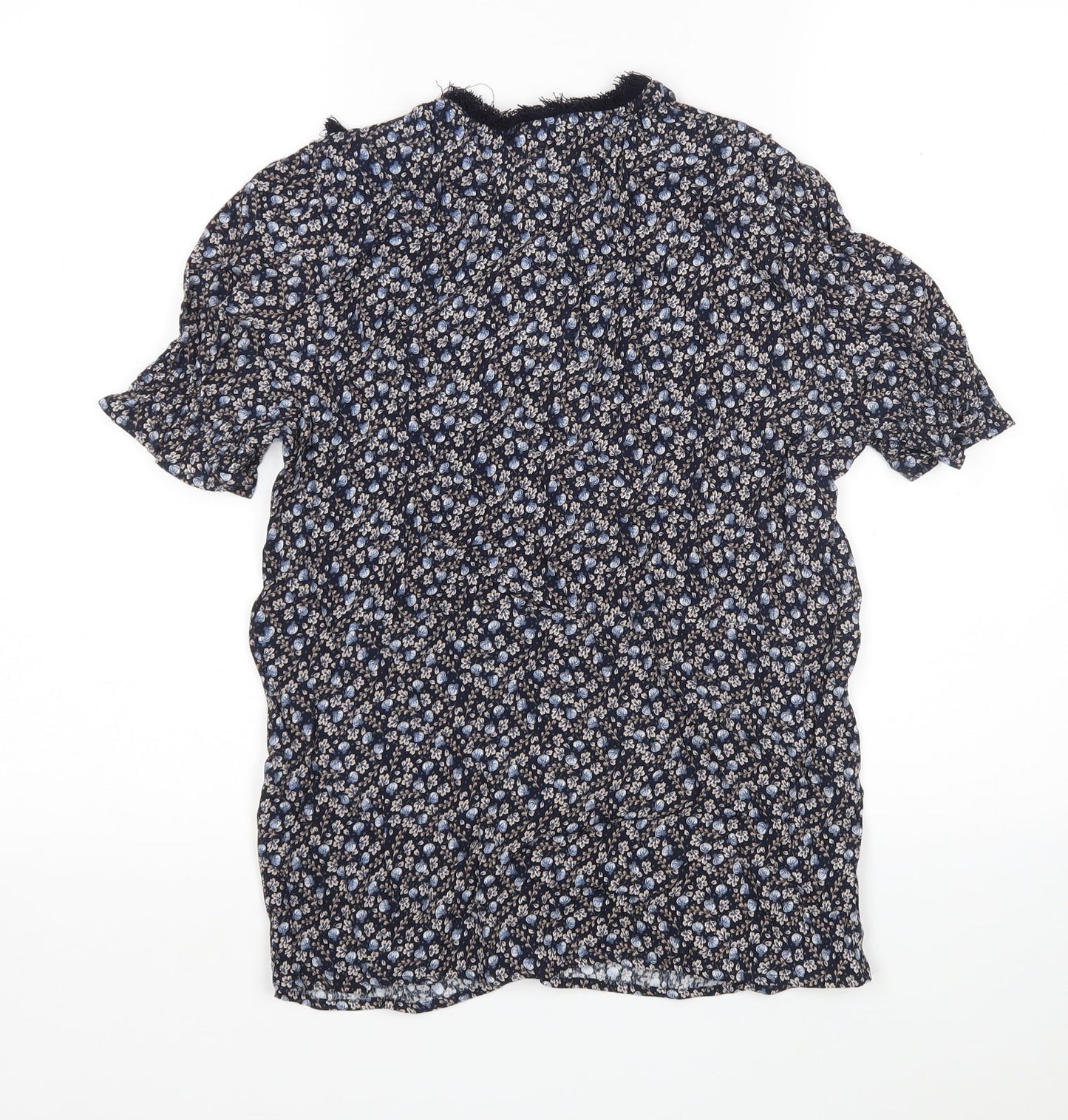 H&M Womens Blue Floral Viscose Basic Blouse Size 10 V-Neck
