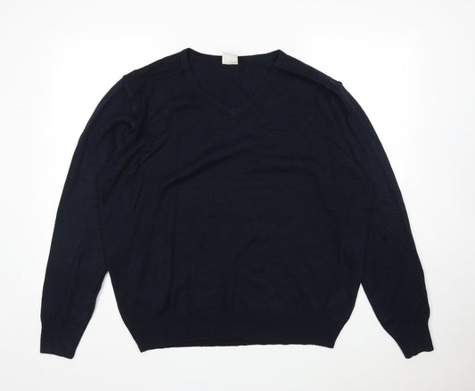 Finest Made  Mens Blue V-Neck  Acrylic Pullover Jumper Size 2XL
