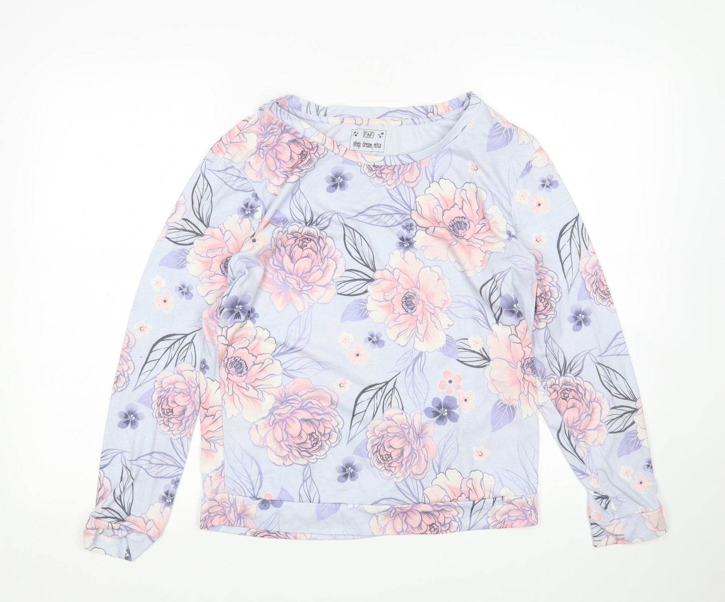 F&F Womens Multicoloured Floral Polyester Top Pyjama Top Size 8