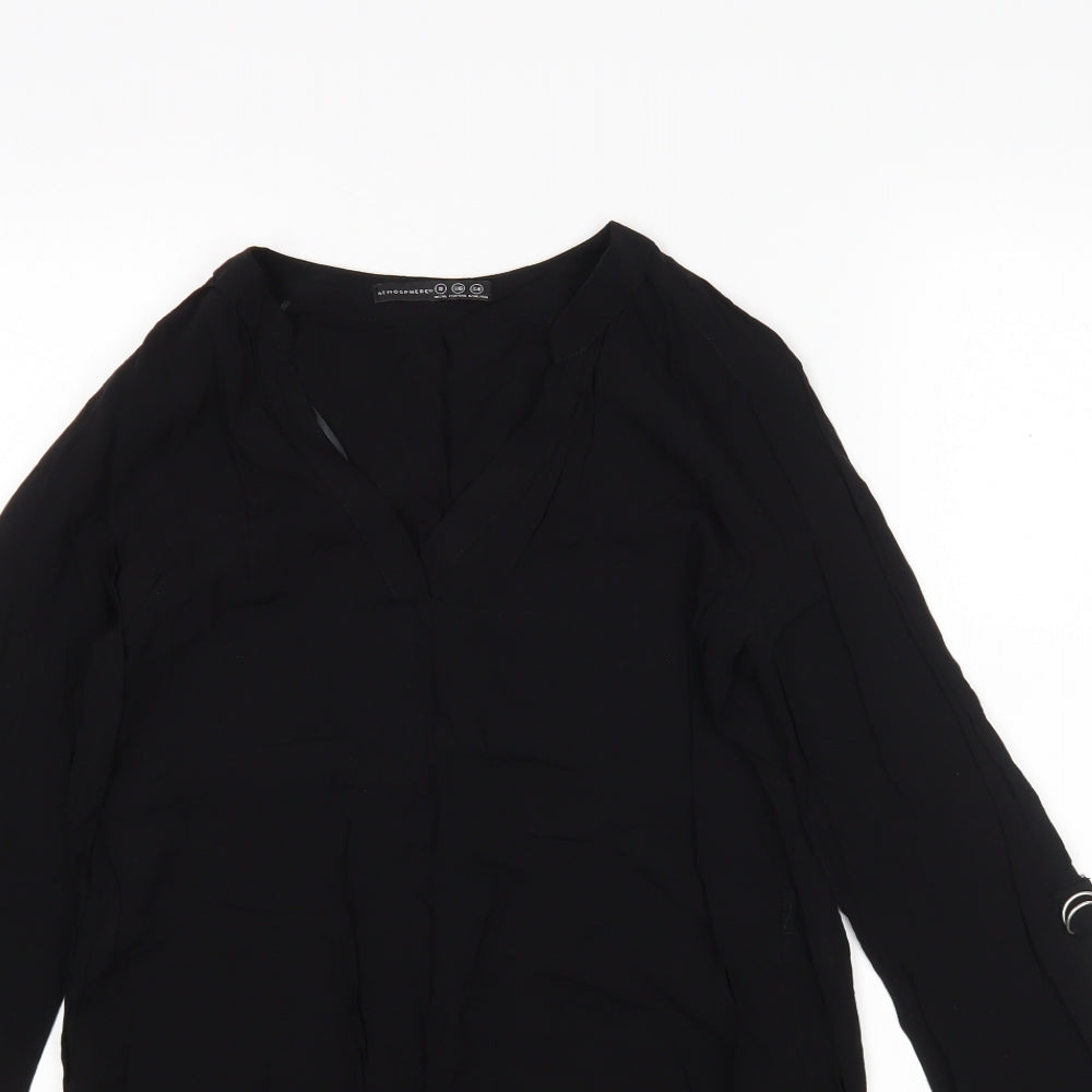 Atmosphere Womens Black  Viscose Basic Blouse Size 8 V-Neck