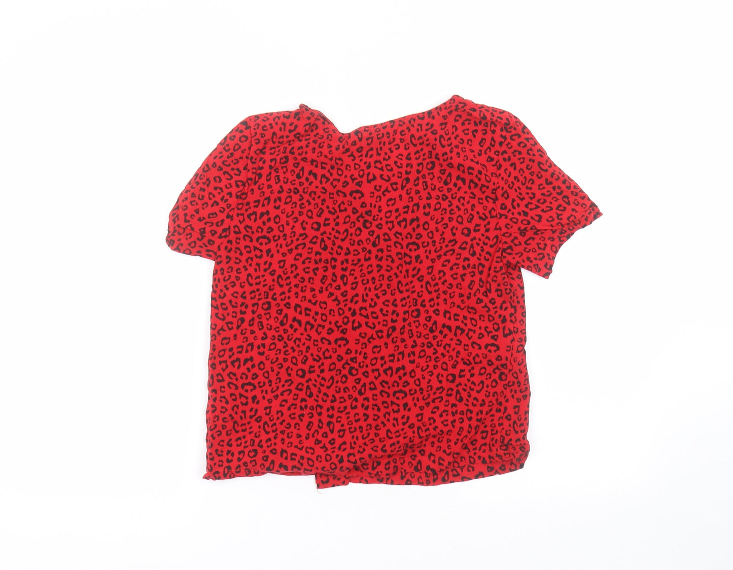 H&M Womens Red Animal Print Viscose Basic T-Shirt Size 8 Round Neck