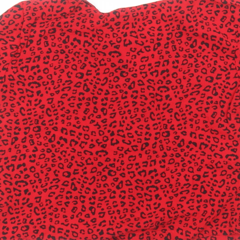H&M Womens Red Animal Print Viscose Basic T-Shirt Size 8 Round Neck