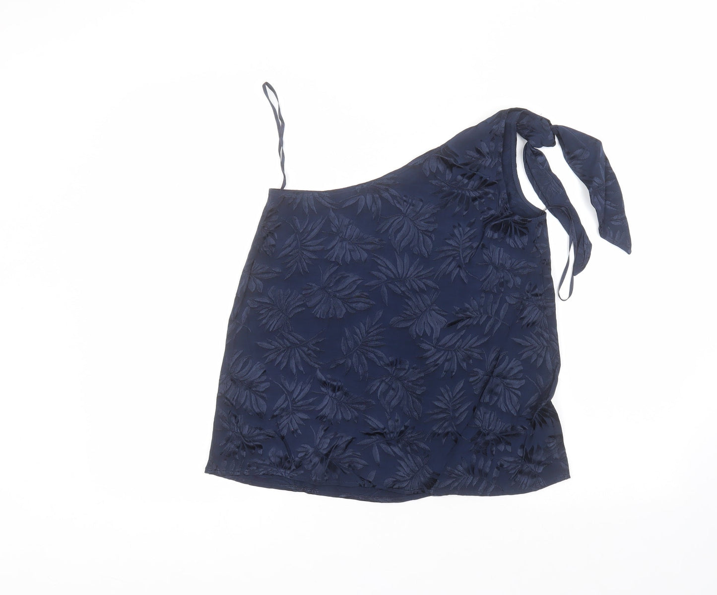 Warehouse Womens Blue Floral Viscose Basic Blouse Size 8 Round Neck