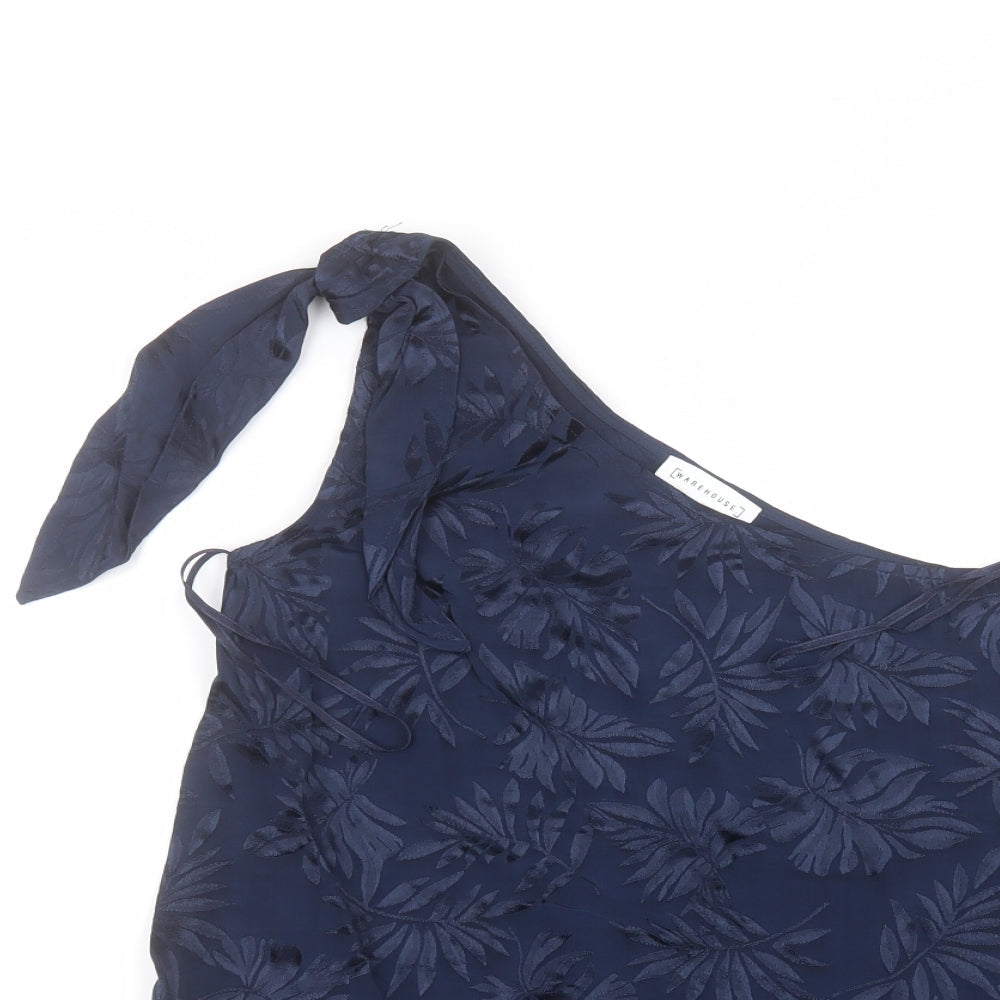 Warehouse Womens Blue Floral Viscose Basic Blouse Size 8 Round Neck