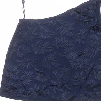 Warehouse Womens Blue Floral Viscose Basic Blouse Size 8 Round Neck