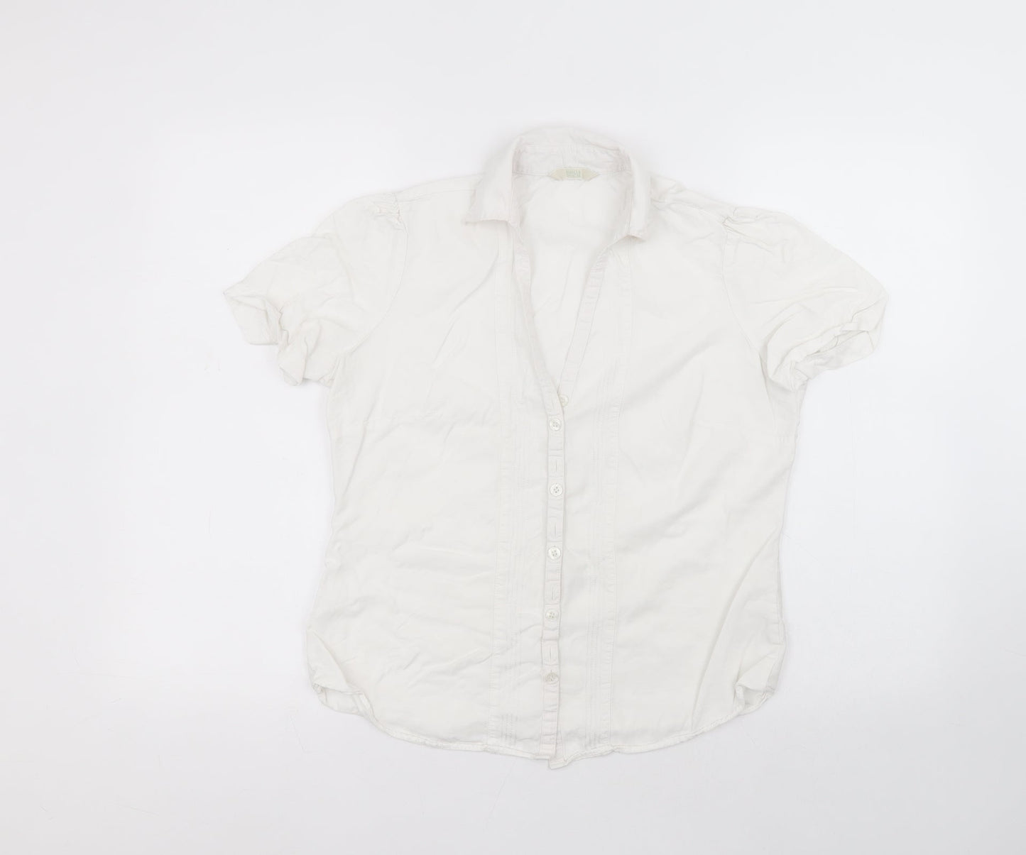 Marks and Spencer Womens White  Lyocell Basic Button-Up Size 12 Collared