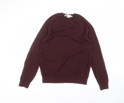 Preloved H&M Mens Red Round Neck  Cotton Pullover Jumper Size M - Front