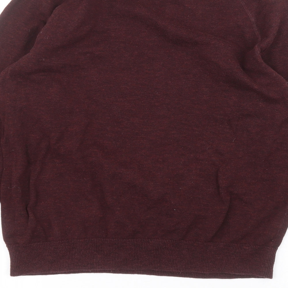 H&M Mens Red Round Neck  Cotton Pullover Jumper Size M