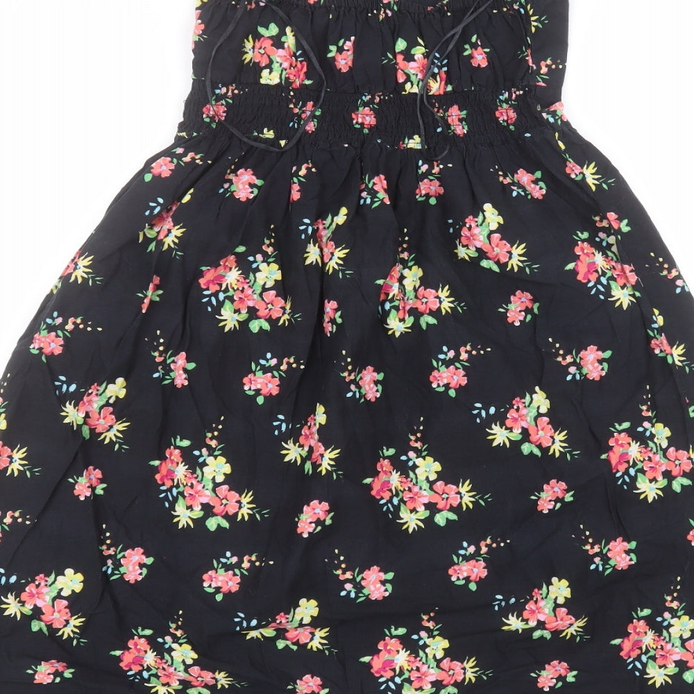 Matalan Womens Black Floral Cotton A-Line  Size 8  V-Neck