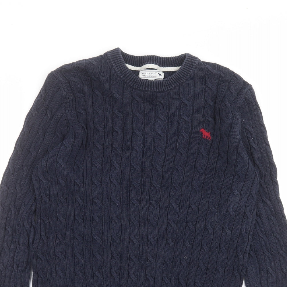 Jack Russell Mens Blue Round Neck  Cotton Pullover Jumper Size M
