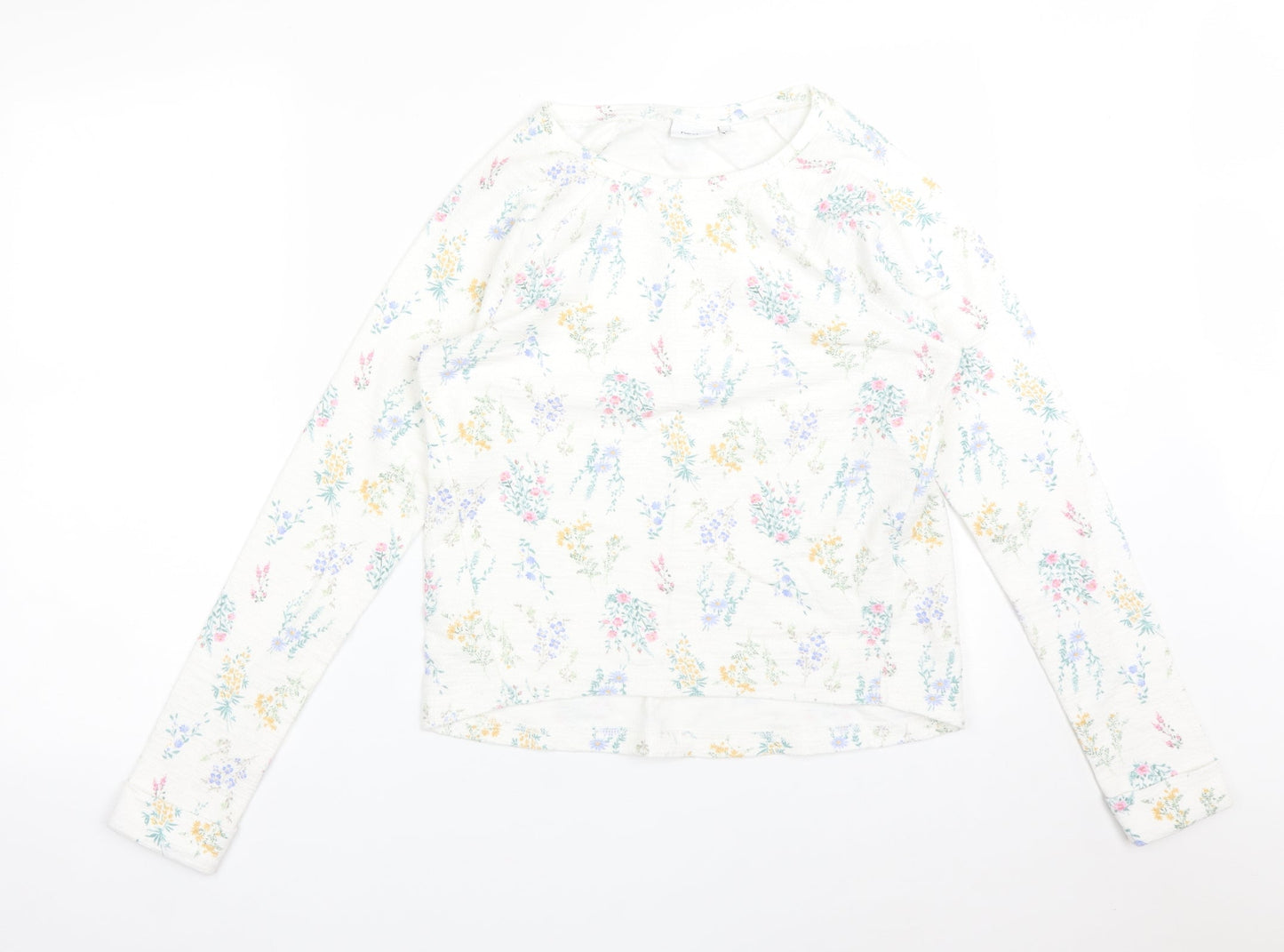 NEXT Womens White Floral Cotton Basic T-Shirt Size 6 Crew Neck
