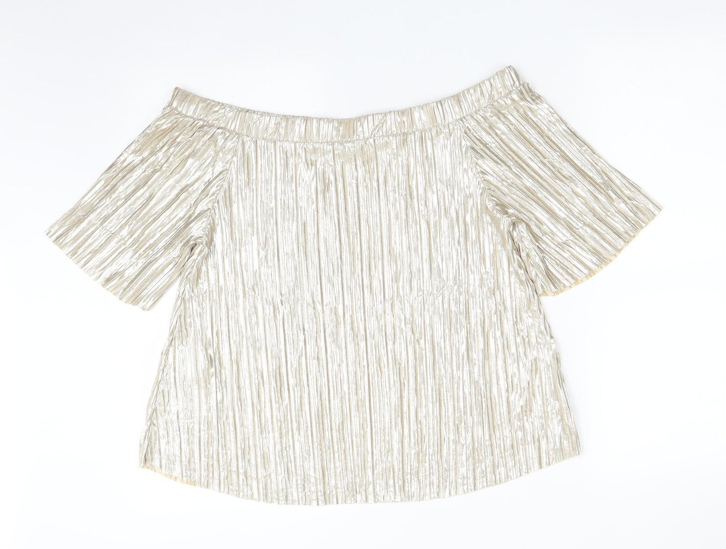 River Island Womens Gold  Polyester Basic T-Shirt Size 10 Off the Shoulder