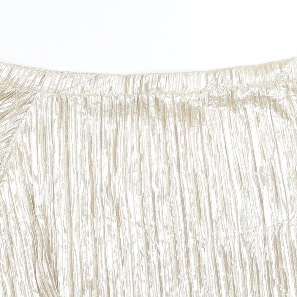 River Island Womens Gold  Polyester Basic T-Shirt Size 10 Off the Shoulder