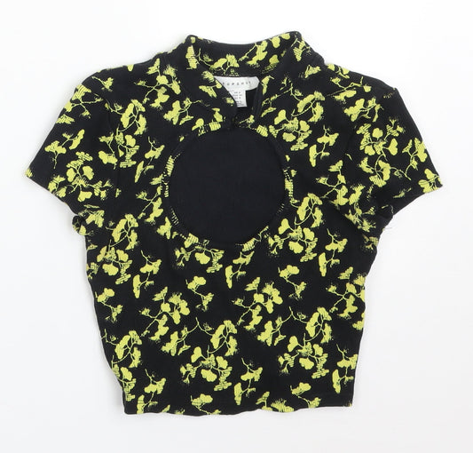 Topshop Womens Multicoloured Floral Cotton Basic T-Shirt Size 8 Round Neck