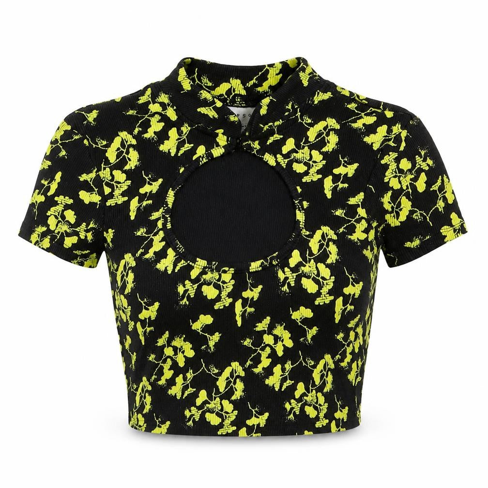 Topshop Womens Multicoloured Floral Cotton Basic T-Shirt Size 8 Round Neck