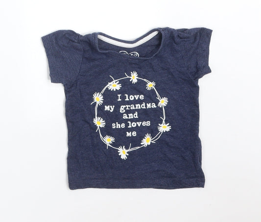 Young Dimension Girls Blue Floral Cotton Basic T-Shirt Size 12-18 Months Round Neck  - I LOVE MY GRANDMA AND SHE LOVES ME