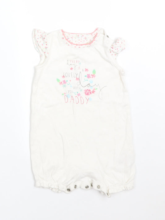 Mothercare Girls White Floral Cotton Romper One-Piece Size 6-9 Months   - EVERY DAY IS A LOVELY DAY WITH YOU DADDY