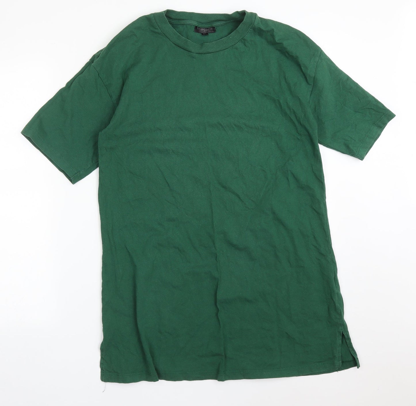Topshop Womens Green  Cotton Basic T-Shirt Size 10 Round Neck