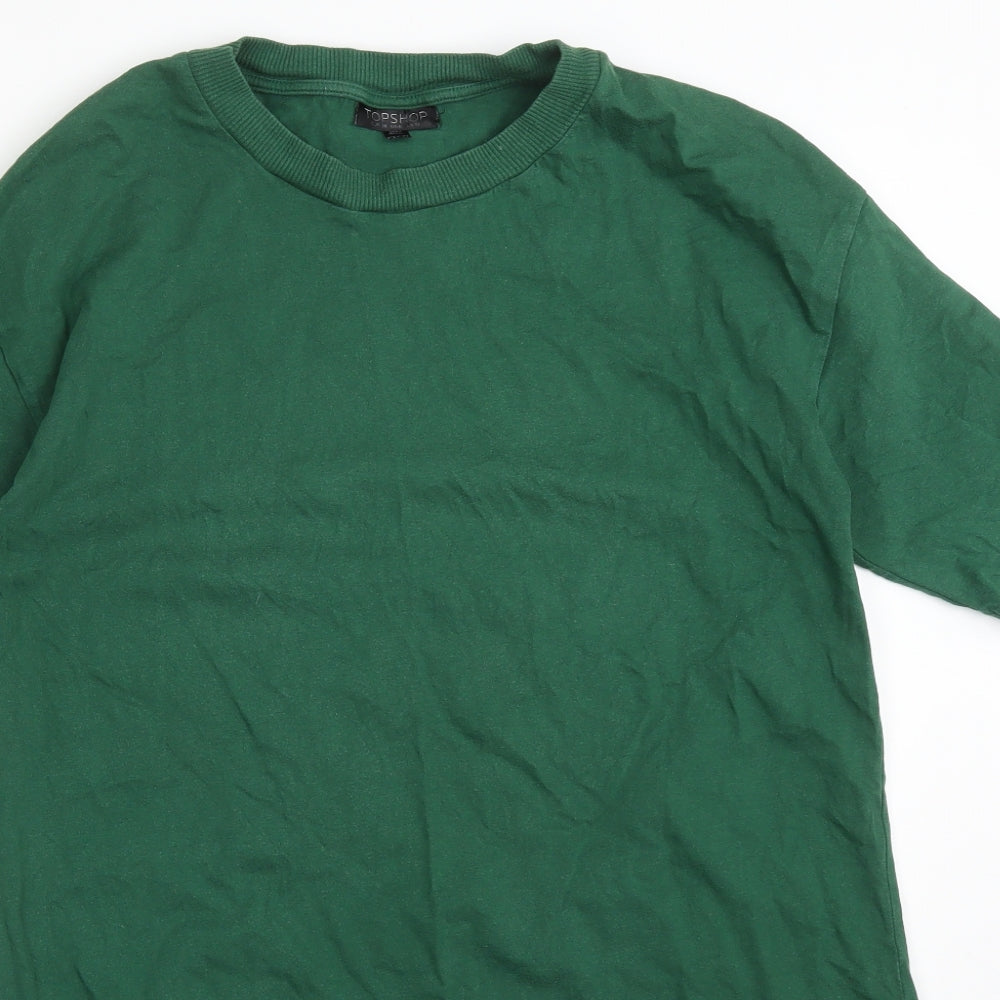 Topshop Womens Green  Cotton Basic T-Shirt Size 10 Round Neck