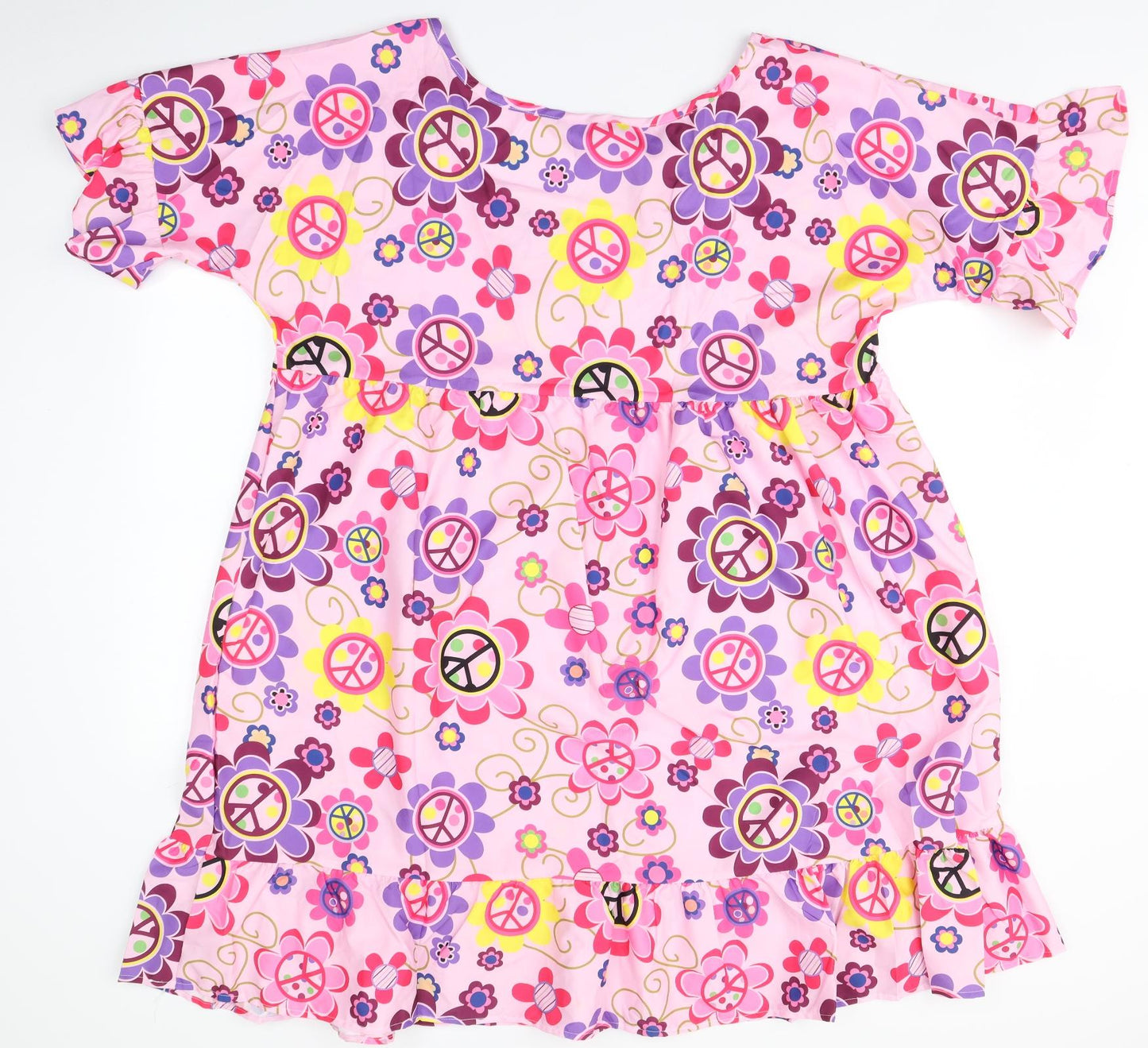 Preworn Womens Pink Geometric  A-Line    Round Neck  - Peace Symbols