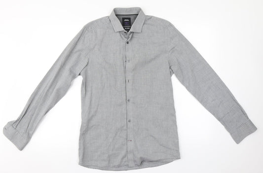 Burton Mens Grey  Cotton  Button-Up Size S Collared
