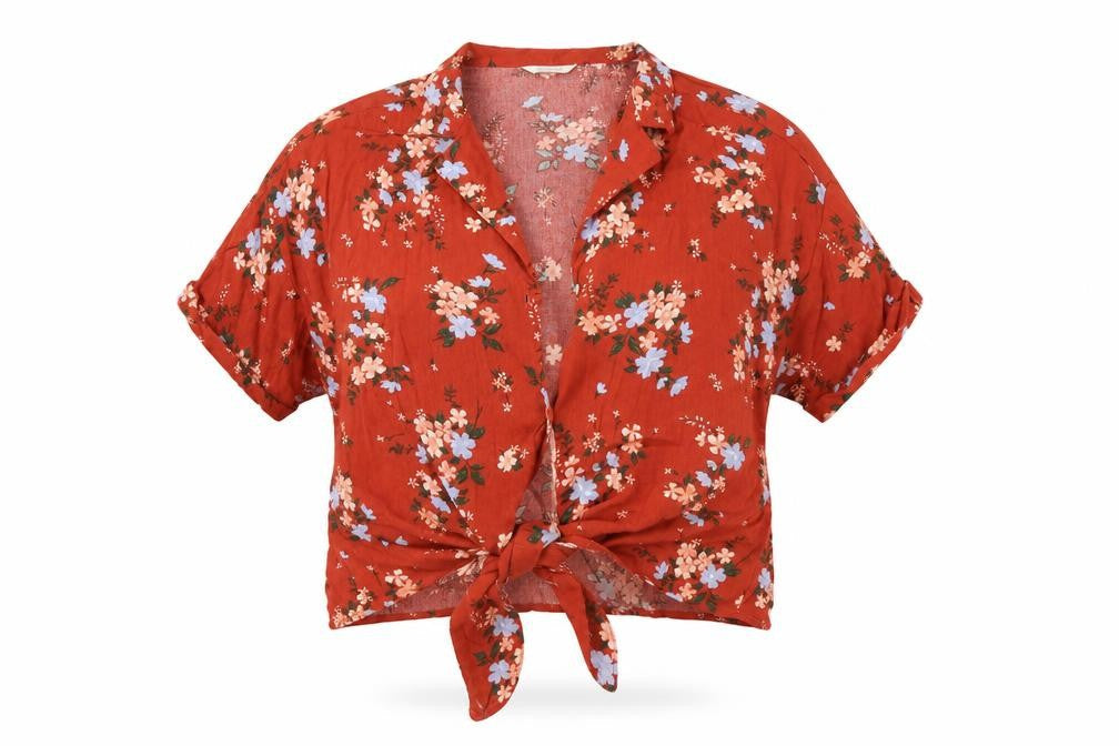Springfield Womens Red Floral Viscose Basic Button-Up Size 12 Collared