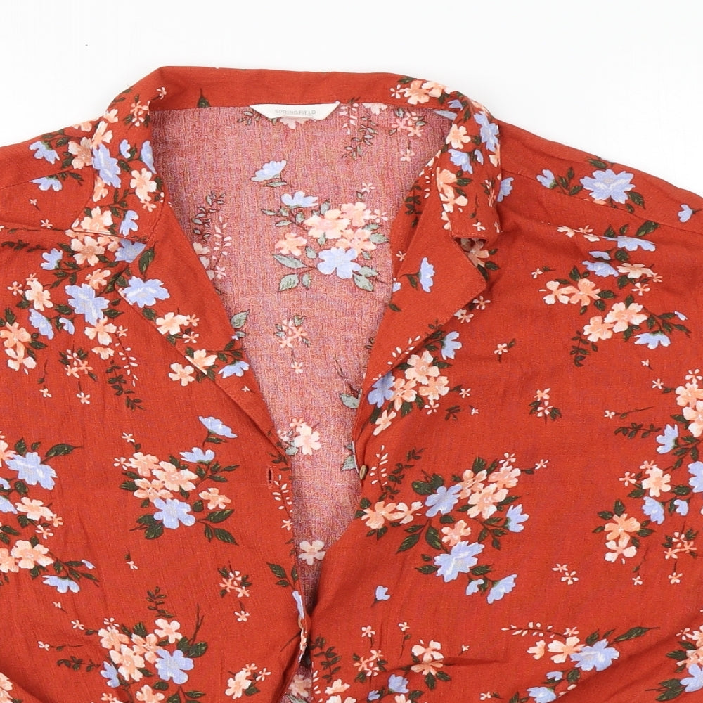 Springfield Womens Red Floral Viscose Basic Button-Up Size 12 Collared