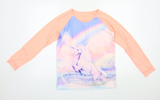 M&S Girls Multicoloured Solid Polyester Top Pyjama Top Size 12-13 Years