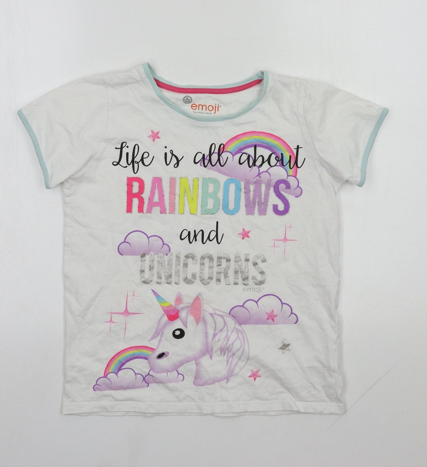 M&S Girls Multicoloured  100% Cotton Basic T-Shirt Size 12-13 Years Round Neck