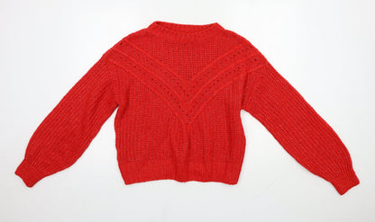 Next Womens Red Round Neck  Acrylic Pullover Jumper Size S