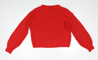 Next Womens Red Round Neck  Acrylic Pullover Jumper Size S