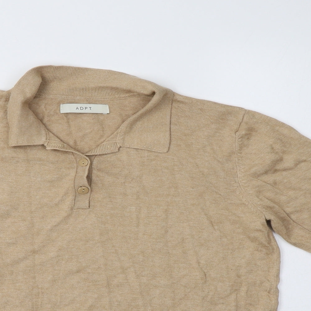 ADPT. Womens Beige Collared  Viscose Pullover Jumper Size L