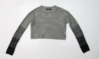 Lasula Womens Grey Crew Neck Striped Acrylic Pullover Jumper Size 12