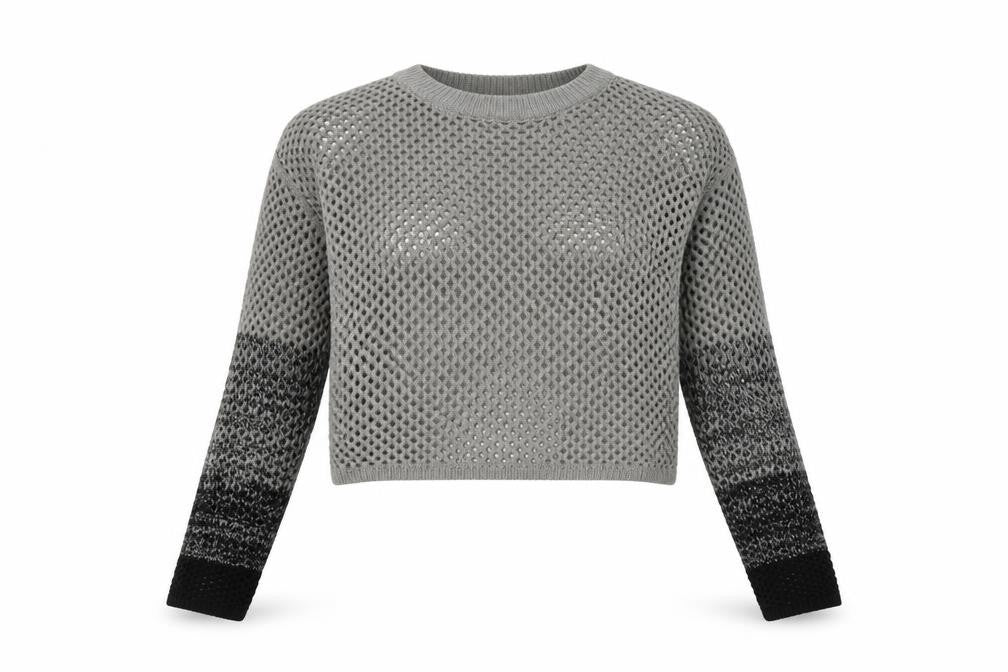 Lasula Womens Grey Crew Neck Striped Acrylic Pullover Jumper Size 12