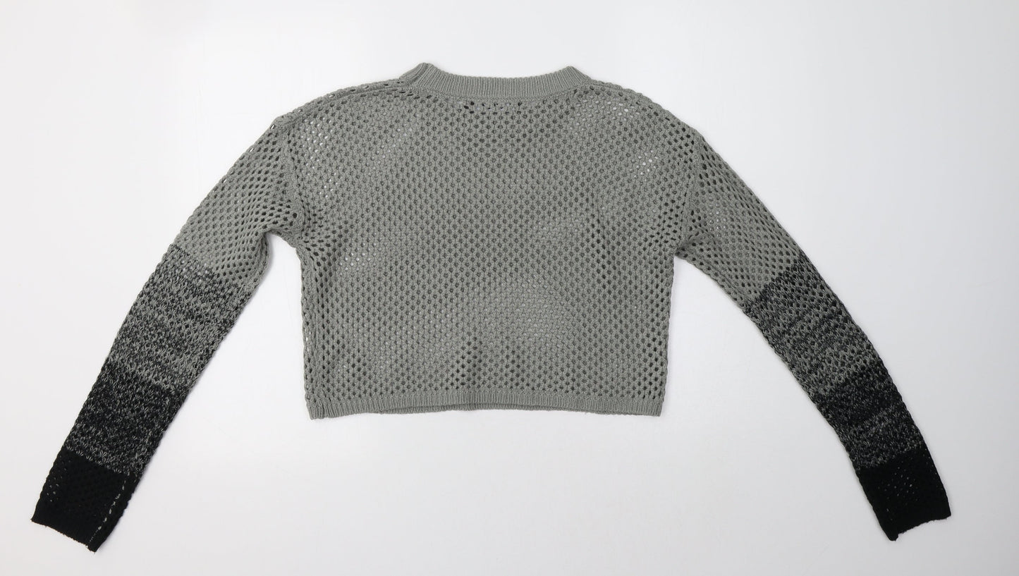 Lasula Womens Grey Crew Neck Striped Acrylic Pullover Jumper Size 12