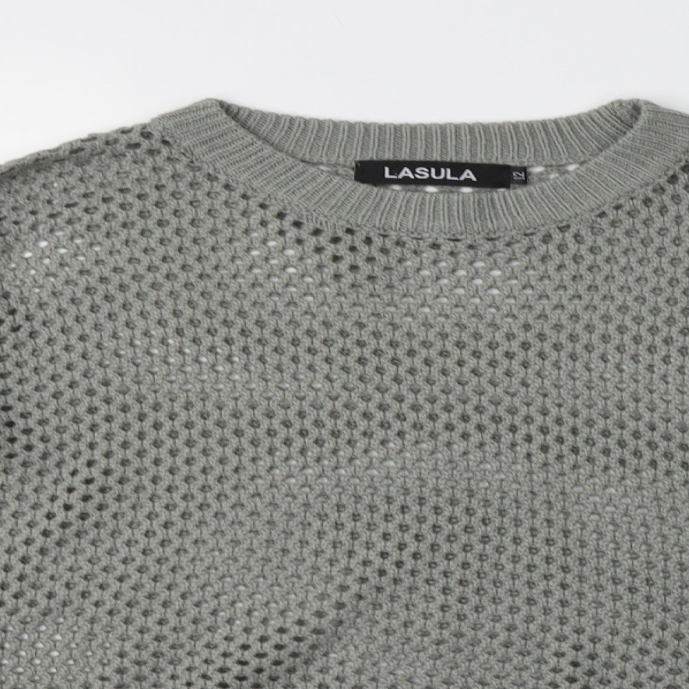 Lasula Womens Grey Crew Neck Striped Acrylic Pullover Jumper Size 12